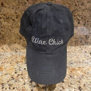 Wine Chick. rhinestone chic black cap